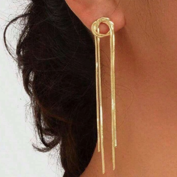 Luxe Gold Tone Braided Long tassel Earrings - Picture 3 of 3